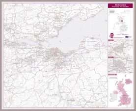 Edinburgh Postcode Sector Map (Magnetic board mounted and framed - Brushed Aluminium Colour)