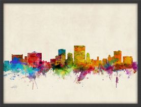 Small El Paso Texas Watercolour Skyline (Wood Frame - Black)
