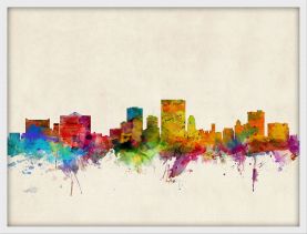 Small El Paso Texas Watercolour Skyline (Pinboard & wood frame - White)