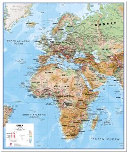 Europe Middle East Africa (EMEA) Physical Map (Pinboard)