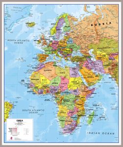 Europe Middle East Africa (EMEA) Political Map (Magnetic board mounted and framed - Brushed Aluminium Colour)