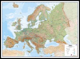 Large Europe Wall Map Physical (Canvas Floater Frame - Black)