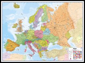 Large Europe Wall Map Political (Canvas Floater Frame - Black)