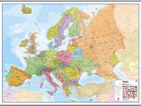 Large Europe Wall Map Political (Rolled Canvas with Hanging Bars)