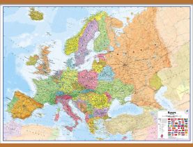 Large Europe Wall Map Political (Wooden hanging bars)