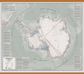 Huge Executive Antarctica Wall Map Political (Wooden hanging bars)