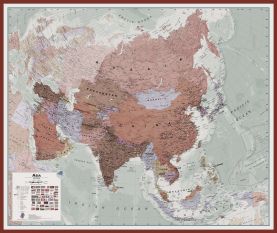 Large Executive Asia Wall Map Political (Pinboard & framed - Dark Oak)