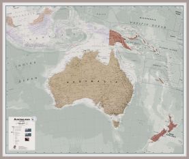 Huge Executive Australasia Wall Map Political (Magnetic board mounted and framed - Brushed Aluminium Colour)
