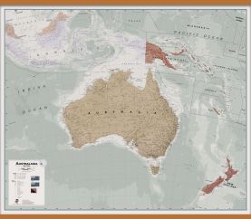 Large Executive Australasia Wall Map Political (Wooden hanging bars)