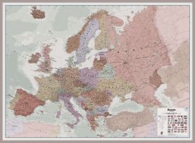 Huge Executive Europe Wall Map Political (Pinboard & framed - Silver)