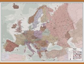Large Executive Europe Wall Map Political (Wooden hanging bars)