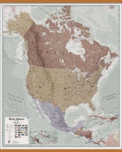 Large Executive North America Wall Map Political (Wooden hanging bars)