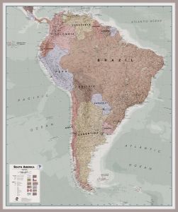 Large Executive South America Wall Map Political (Magnetic board mounted and framed - Brushed Aluminium Colour)