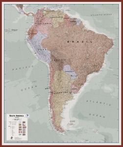 Large Executive South America Wall Map Political (Pinboard & framed - Dark Oak)
