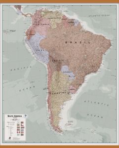 Large Executive South America Wall Map Political (Wooden hanging bars)