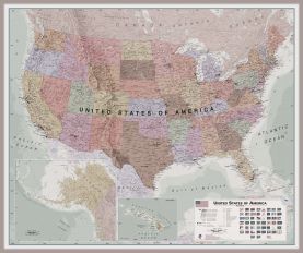 Large Executive USA Wall Map (Pinboard & framed - Silver)