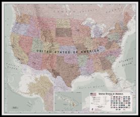Large Executive USA Wall Map (Pinboard & framed - Black)