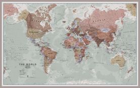 Huge Executive World Wall Map Political (Magnetic board mounted and framed - Brushed Aluminium Colour)