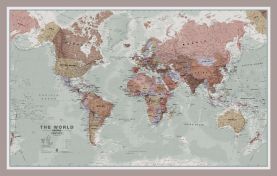 Medium Executive World Wall Map Political (Magnetic board mounted and framed - Brushed Aluminium Colour)
