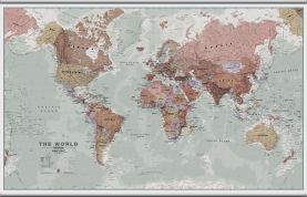 Huge Executive World Wall Map Political (Rolled Canvas with Hanging Bars)