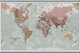 Medium Executive World Wall Map Political (Rolled Canvas with Hanging Bars)