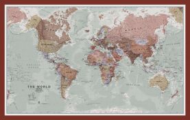 Medium Executive World Wall Map Political (Pinboard & framed - Dark Oak)