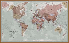 Large Executive World Wall Map Political (Wood Frame - Teak)