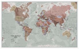 Large Executive World Wall Map Political (Wood Frame - White)
