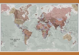 Medium Executive World Wall Map Political (Rolled Canvas with Wooden Hanging Bars)