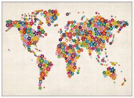 Large Flower Map of the World (Pinboard & wood frame - White)