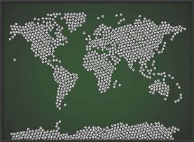 Large Football Balls Map of the World (Wood Frame - Black)