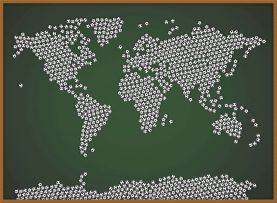 Large Football Balls Map of the World (Pinboard & wood frame - Teak)