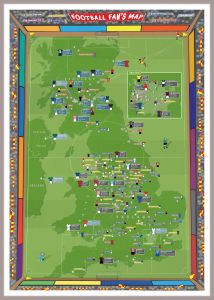 Large Football Fan's Stadium Map (Magnetic board mounted and framed - Brushed Aluminium Colour)