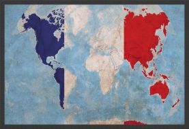 Small France Flag Map of the World (Wood Frame - Black)
