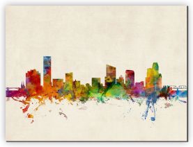 Large Grand Rapids Michigan Watercolour Skyline (Canvas)