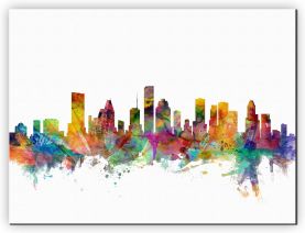 Small Houston Texas Watercolour Skyline (Canvas)