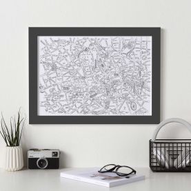 A3 Illustrated London Map (Wood Frame - Black)