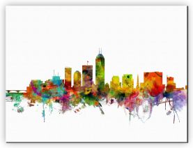 Extra Small Indianapolis Indiana Watercolour Skyline (Canvas)