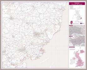 Ipswich Postcode Sector Map (Magnetic board mounted and framed - Brushed Aluminium Colour)