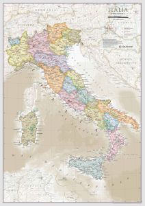 Medium Italy Classic Wall Map (Rolled Canvas with Hanging Bars)