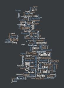 Great Britain UK City Text Art Map - Black