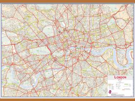 Huge Central London street Wall Map (Wooden hanging bars)
