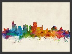 Small Jackson Mississippi Watercolour Skyline (Pinboard & wood frame - Black)