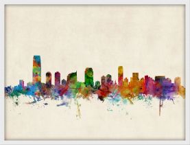 Medium Jersey City New Jersey Watercolour Skyline (Pinboard & wood frame - White)