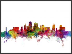 Large Kansas City Watercolour Skyline (Pinboard & wood frame - Black)