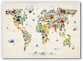 Medium Kids Animal Map of the World (Canvas)