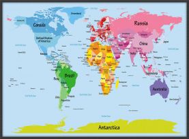 Large Kids Big Text Map of the World (Wood Frame - Black)