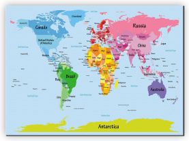 Large Kids Big Text Map of the World (Canvas)