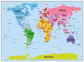 Large Kids Big Text Map of the World (Wood Frame - White)