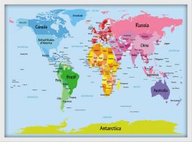 Medium Kids Big Text Map of the World (Wood Frame - White)